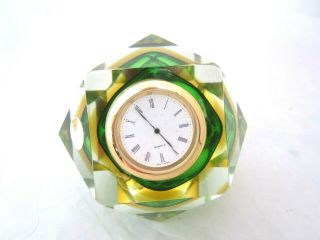Murano Art Glass Faceted Cut Geometric Sommerso Bowl Green Amber Clock