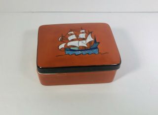 NORITAKE ART DECO CIGARETTE BOX RARE RED NO LUSTER SHIP DESIGN 2