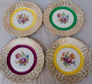 Vintage Set Of Four (4) Czechoslovakia 11” Floral Scallop Plates