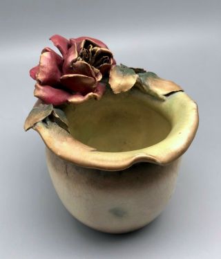 Unusual Austrian Amphora Art Nouveau Vase with Rose 3