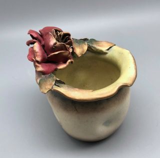 Unusual Austrian Amphora Art Nouveau Vase with Rose 4