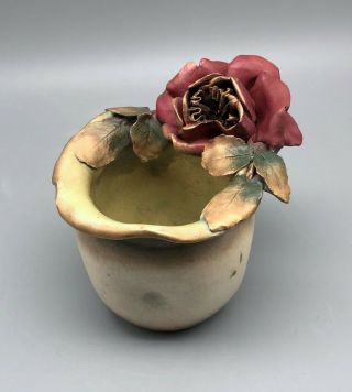 Unusual Austrian Amphora Art Nouveau Vase with Rose 5
