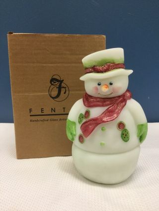 Fenton Glass Opal Snowman Fairy Light Hand Painted Signed Candle Lamp