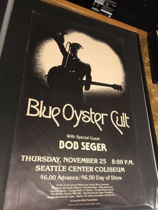 Vintage 1976 Blue Oyster Cult Bob Seger Seattle Coliseum Concert Poster