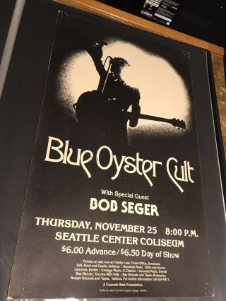 Vintage 1976 Blue Oyster Cult Bob Seger Seattle Coliseum Concert Poster 2