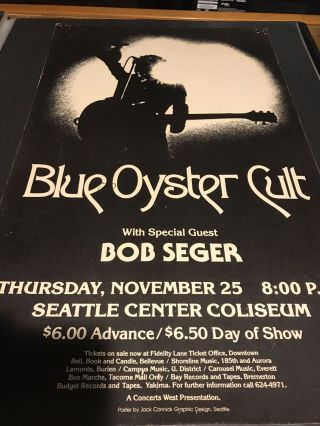 Vintage 1976 Blue Oyster Cult Bob Seger Seattle Coliseum Concert Poster 8