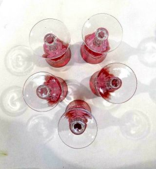 Set Of 5 Cranberry Cut To Clear Stemware - Bohemian Gorgeous 6