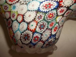 STUNNING MURANO ITALY MILLEFIORI SATIN FROSTED GLASS BASKET MOSAIC FLOWERS MCM 2