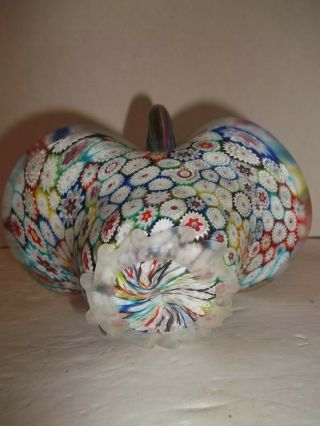 STUNNING MURANO ITALY MILLEFIORI SATIN FROSTED GLASS BASKET MOSAIC FLOWERS MCM 5