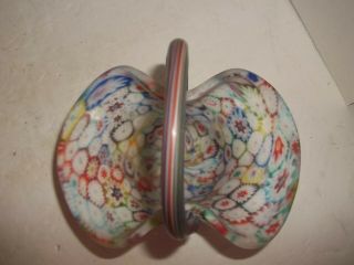 STUNNING MURANO ITALY MILLEFIORI SATIN FROSTED GLASS BASKET MOSAIC FLOWERS MCM 7