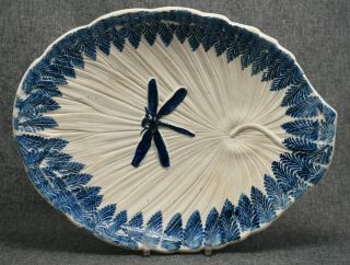 Majolica Blue And White Dragonfly On Lily Pad Platter - 11 1/2 Inch