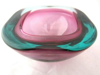 Flavio Poli Square Murano Sommerso Purple & Turquoise Art Glass 60s Geode Bowl