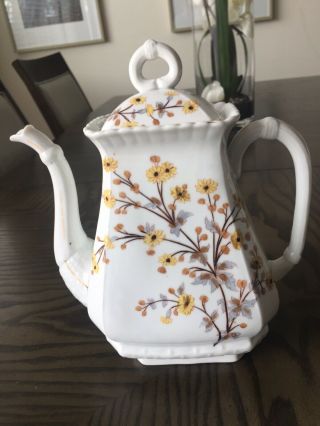 Marx & Gutherz Carlsbad Yellow Floral Lidded Coffee Tea Pot Rare Antique 1880s