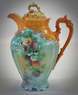 Antique Victorian Fine Porcelain Hand Painted Small Chocolate Pot Teapot Ornate