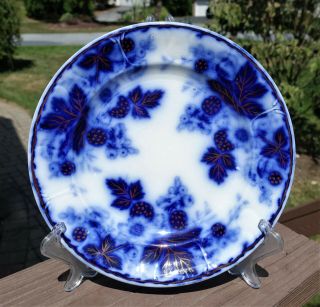 Lovely Antique Flow Blue Ironstone Plate Blackberry Copper Luster Staffordshire