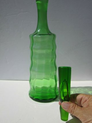 VTG Odd Blenko Green Hoizontal & Vertical Ribbed Large Bottle & Stopper Set 3