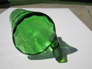 VTG Odd Blenko Green Hoizontal & Vertical Ribbed Large Bottle & Stopper Set 4