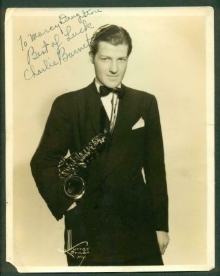 C1930s Saxophone Musician Autograph Photo Charlie Barnet Band Leader York Ny