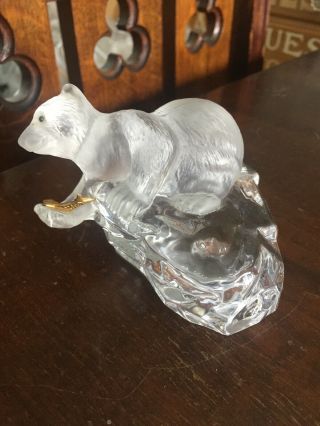 Rare Vintage Signed Igor Carl Faberge Glass Polar Bear On Ice With Gold Fish