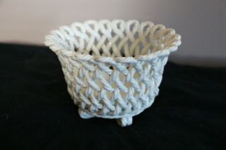 Vintage Spain White Ceramic Pottery Cachepot Woven Rope Basket Planter 5”h