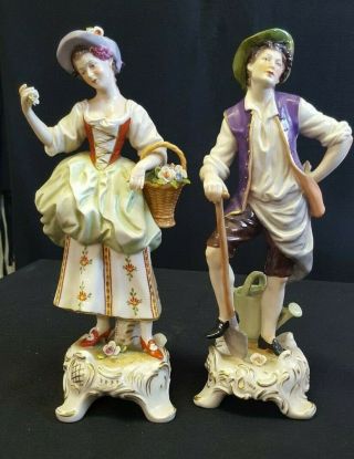 Antique Porcelain Dresden German Rudolf Kammer Pare Of Figurines By Volkstedt