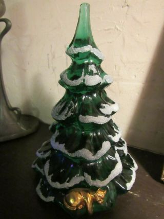 Fenton Christmas Tree With Sleeping Kitty Cat 6 " Tall 1995 Year