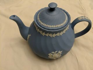 Vintage Wedgwood Blue Jasperware Coffee Pot Teapot Flower Design