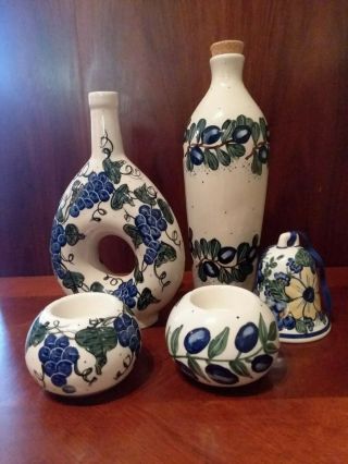 Rare 5 Pc Polish Pottery Set - Andy Unikat - Signed A.  Rozmusz/grygidas - Boleslawiec
