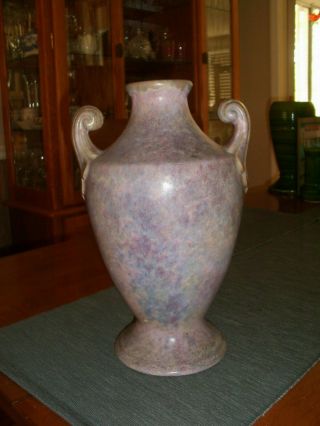 Vintage Burley Winter Pottery Light Burgundy Scroll Handled 12 " Lamp Base Vase