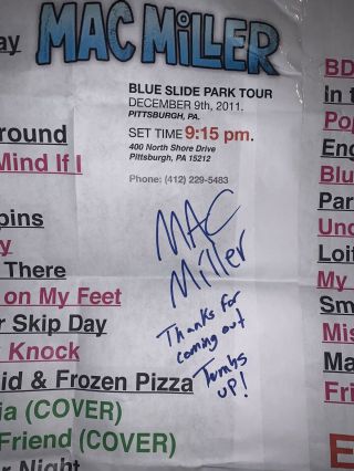 Mac Miller Autograph/signed Setlist Blue Slide Park 3