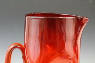 Vintage Mid Century Modern Blenko American Art Glass Ruby Red Pinch Pitcher 2