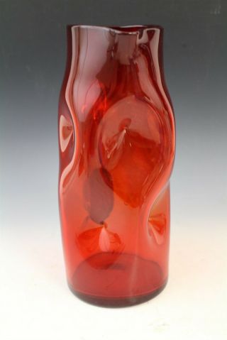 Vintage Mid Century Modern Blenko American Art Glass Ruby Red Pinch Pitcher 3