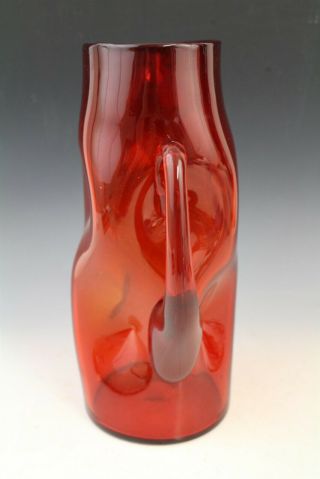 Vintage Mid Century Modern Blenko American Art Glass Ruby Red Pinch Pitcher 5