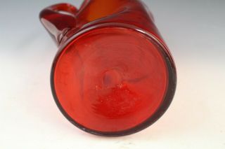 Vintage Mid Century Modern Blenko American Art Glass Ruby Red Pinch Pitcher 6