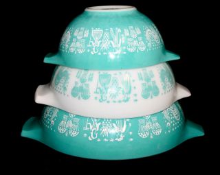Vtg Pyrex Amish Butterprint Cinderella Nesting Mixing Bowls Set Of 3 Blue White