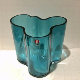 Vintage Mcm Alvar Aalto Iittala Finland Freeform Sea Blue Glass Vase Signed