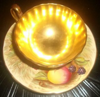 Aynsley England Orchard Gold Mixed Fruit Fluted Cabinet Cup & Saucer Set C746