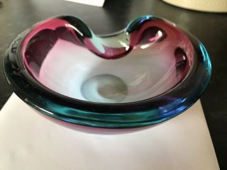 Vintage Murano Italy Alfredo Barbini Pink Purple Ashtray Bowl Art Glass