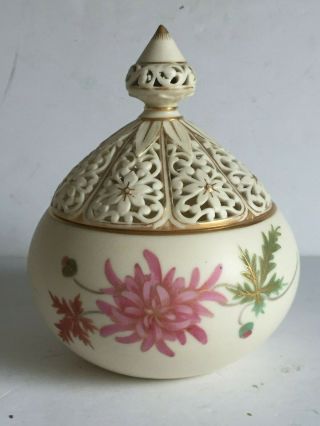 Antique Grainger Royal China Worcester Reticulated Covered Potpourri Bowl