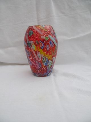 Vintage Murano Red Glass Vase Made In Italy 8 1/4 Tall Hand Blown