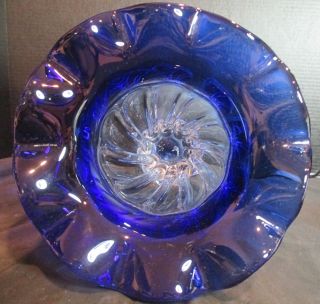 Cobalt Blue to Clear Murano Style Art Glass Heavy Vase 13 1/4 