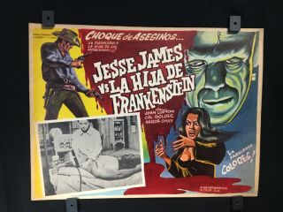Vintage Jesse James Vs Frankenstein Mexican Lobby Card Art 16 " X12 "