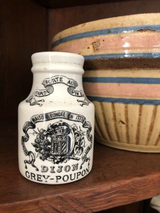 Antique French Grey - Poupon Moutarde Mustard Jar / Crock - 1910 - 1930