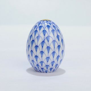 Vintage Estate Herend Porcelain Fishnet Pattern 15250 Egg In Blue - 1 Pc