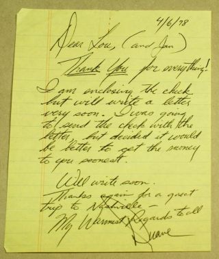 Signed Music Hand Written Letter - Doo Wop - R&B - OneHitWonders - Duane Eddy - 1970s - SCLX 2