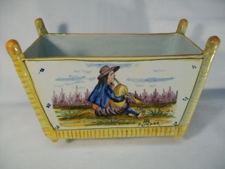 Large Rare France Signed H B Quimper Musician Footed Planter Box Tray
