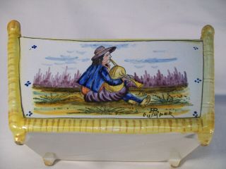 LARGE RARE FRANCE SIGNED H B QUIMPER MUSICIAN FOOTED PLANTER BOX TRAY 2