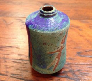 Vtg Mid Century Thomas Fetter Handmade Stoneware Studio Pottery Small Vase 3.  25 "