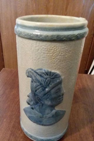 Old Sleepy Eye Blue & White Cattail Vase Western Stoneware