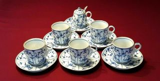 Antique Royal Bayreuth Blue & White Cup/saucer Set W/lidded Condiment Jar/spoon